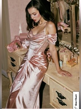 Lacemade Muse Corset and Pearl Baroque Rushed Satin Corset Dress Blush Pink Sz M